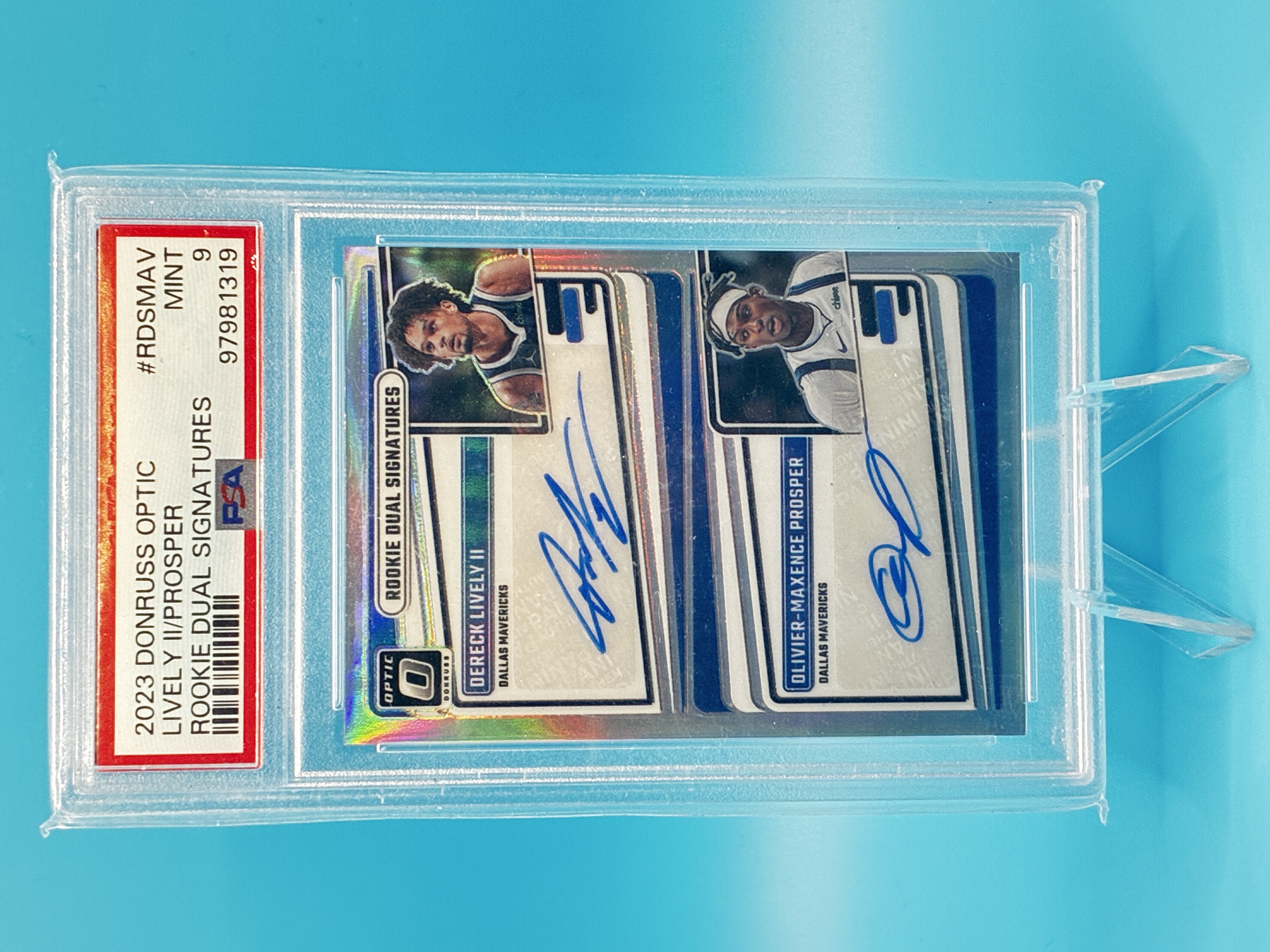 2023/2024 Panini Donruss Optic Dereck Lively II / Olivier-Maxence Prosper Prizm Rookie Dual Signatures 20/25 #RDS-MAV Dallas Mavericks – Vorderseite