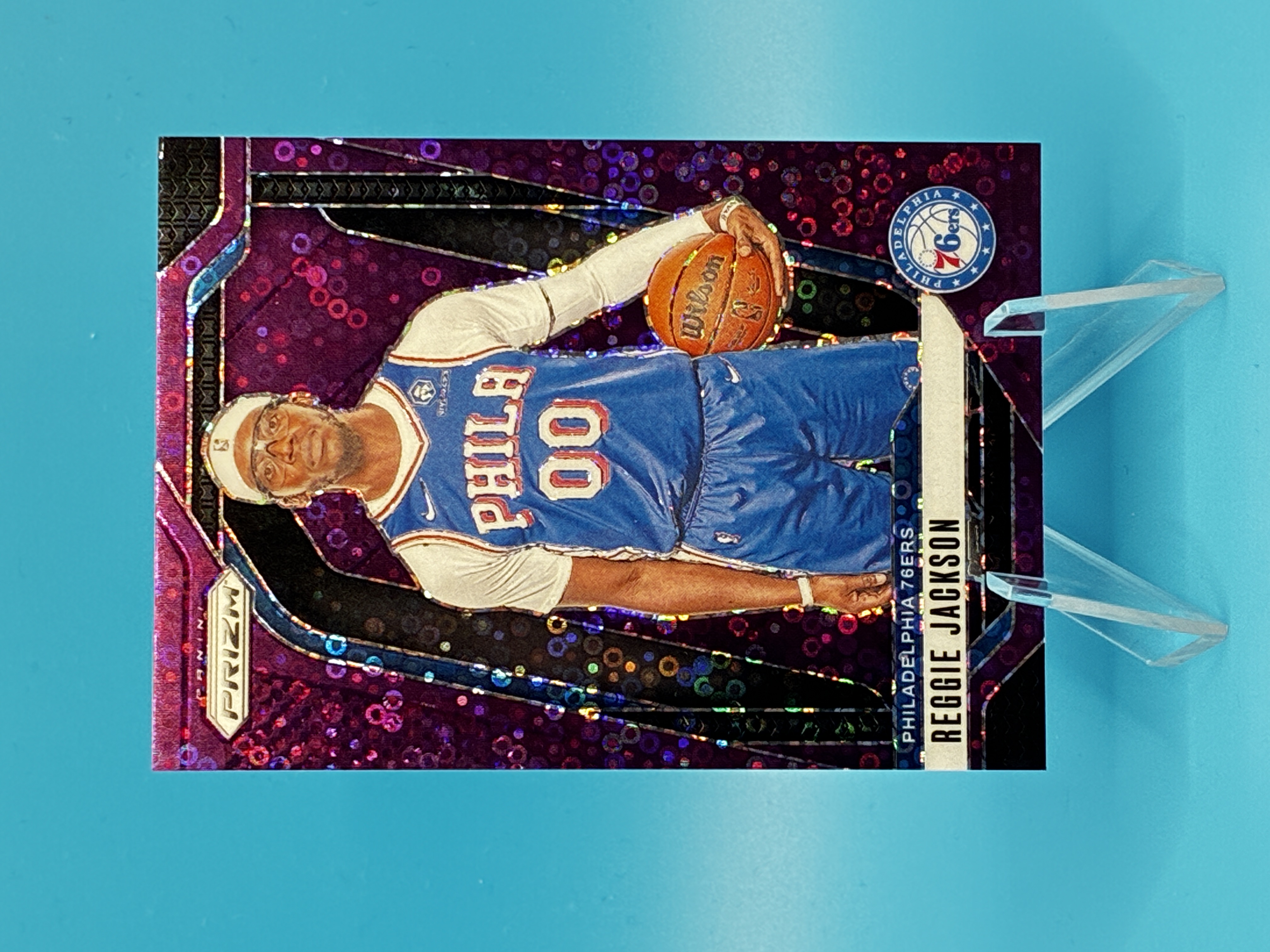 2024/2025 Panini Prizm Reggie Jackson Purple Disco 59/75 #162 Philadelphia 76ers – Vorderseite