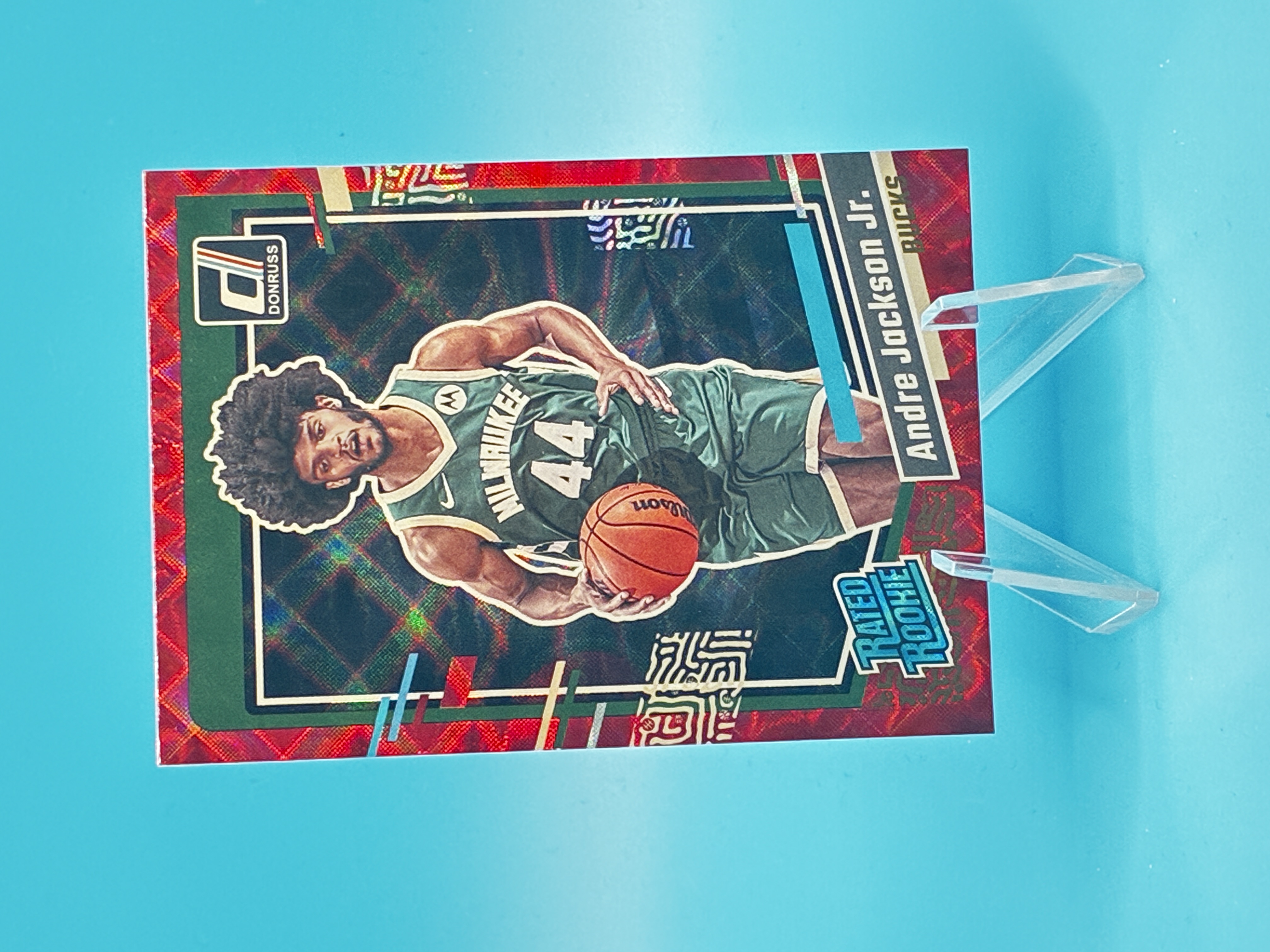2023/2024 Panini Donruss Andre Jackson Jr. Red Laser Rated Rookie #210 Milwaukee Bucks – Vorderseite