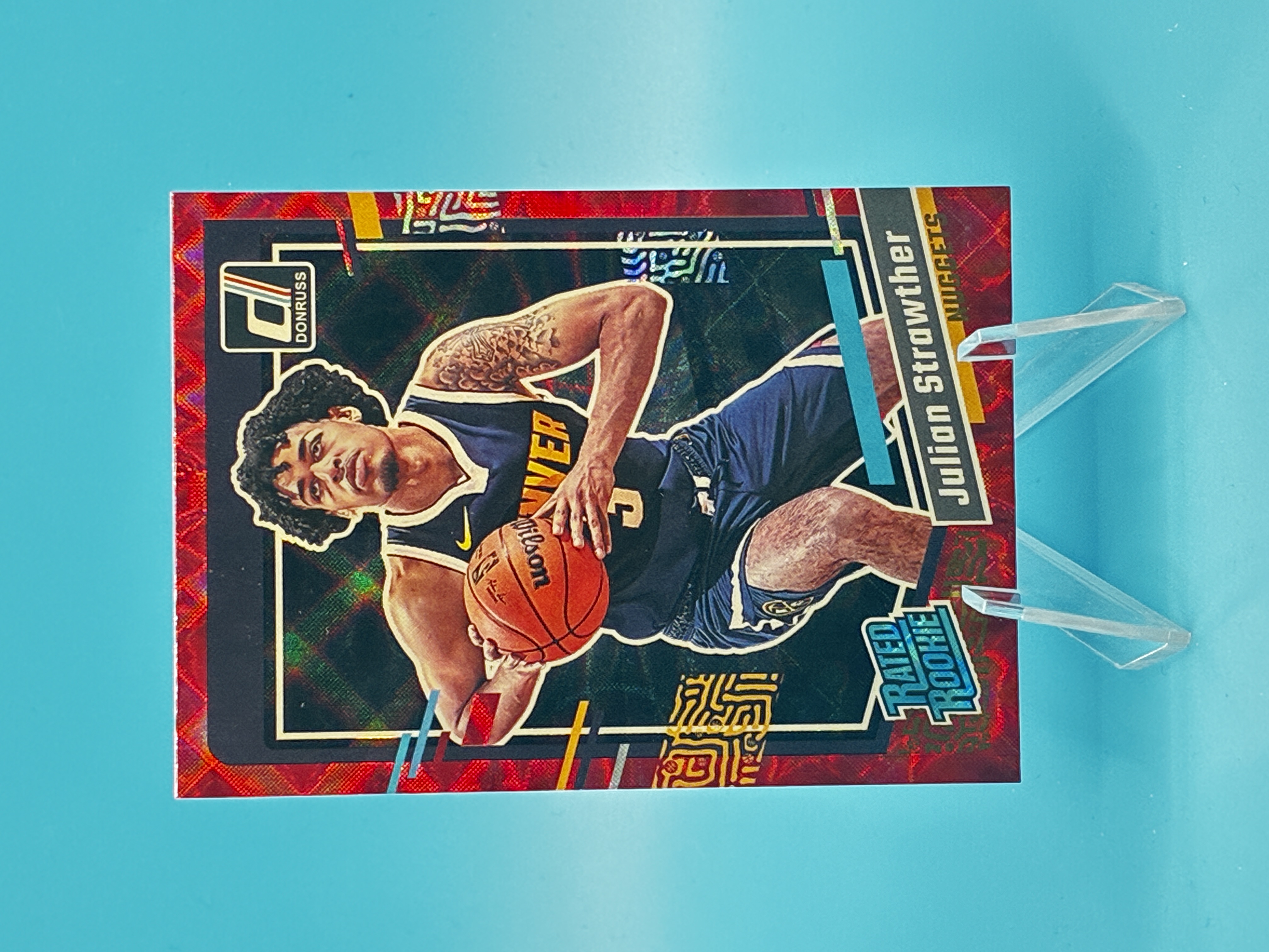 2023/2024 Panini Donruss Julian Strawther Red Laser #242 Denver Nuggets – Vorderseite