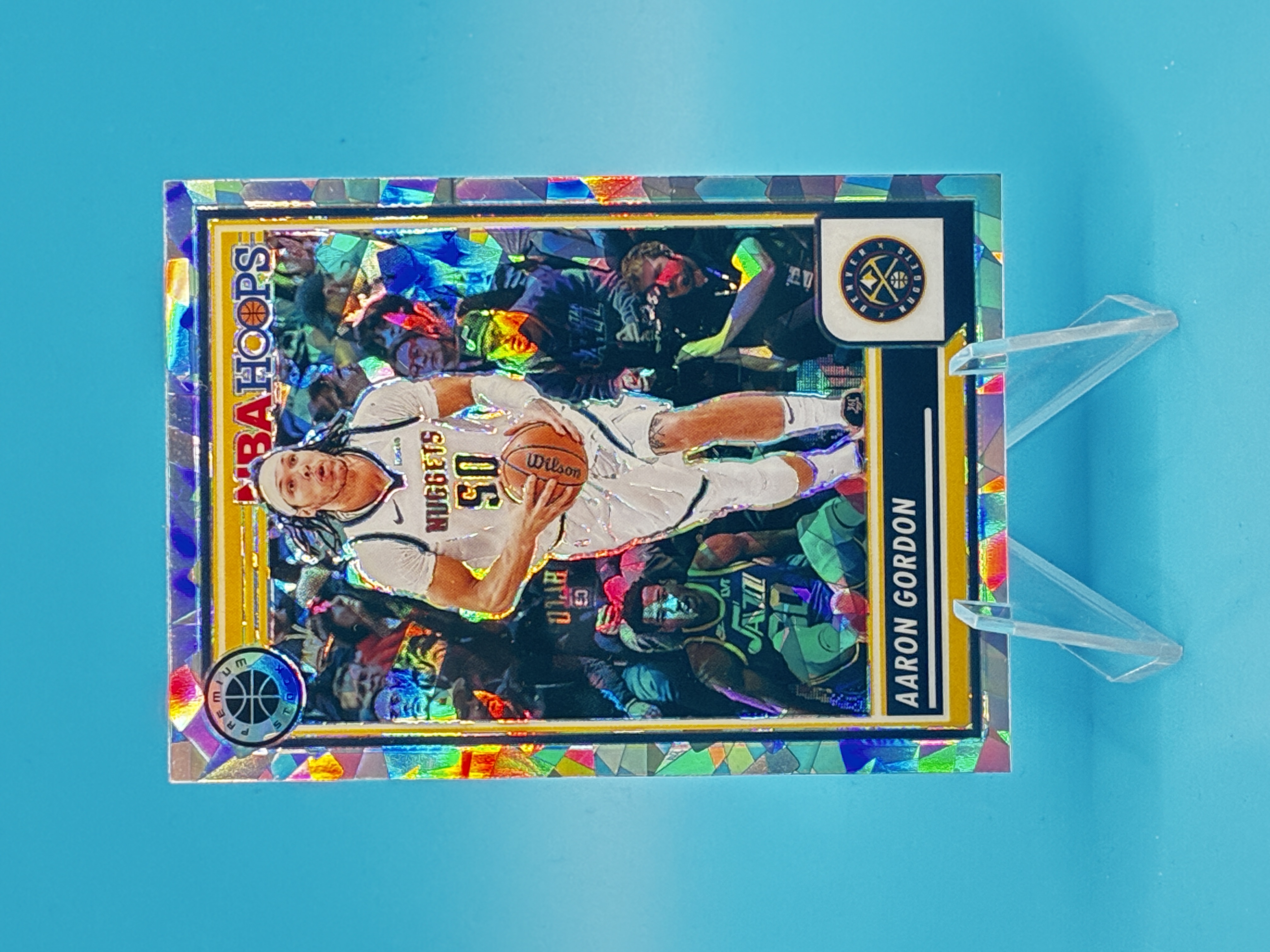 2023/2024 Panini NBA Hoops Premium Stock Aaron Gordon Cracked Ice #132 Denver Nuggets – Vorderseite