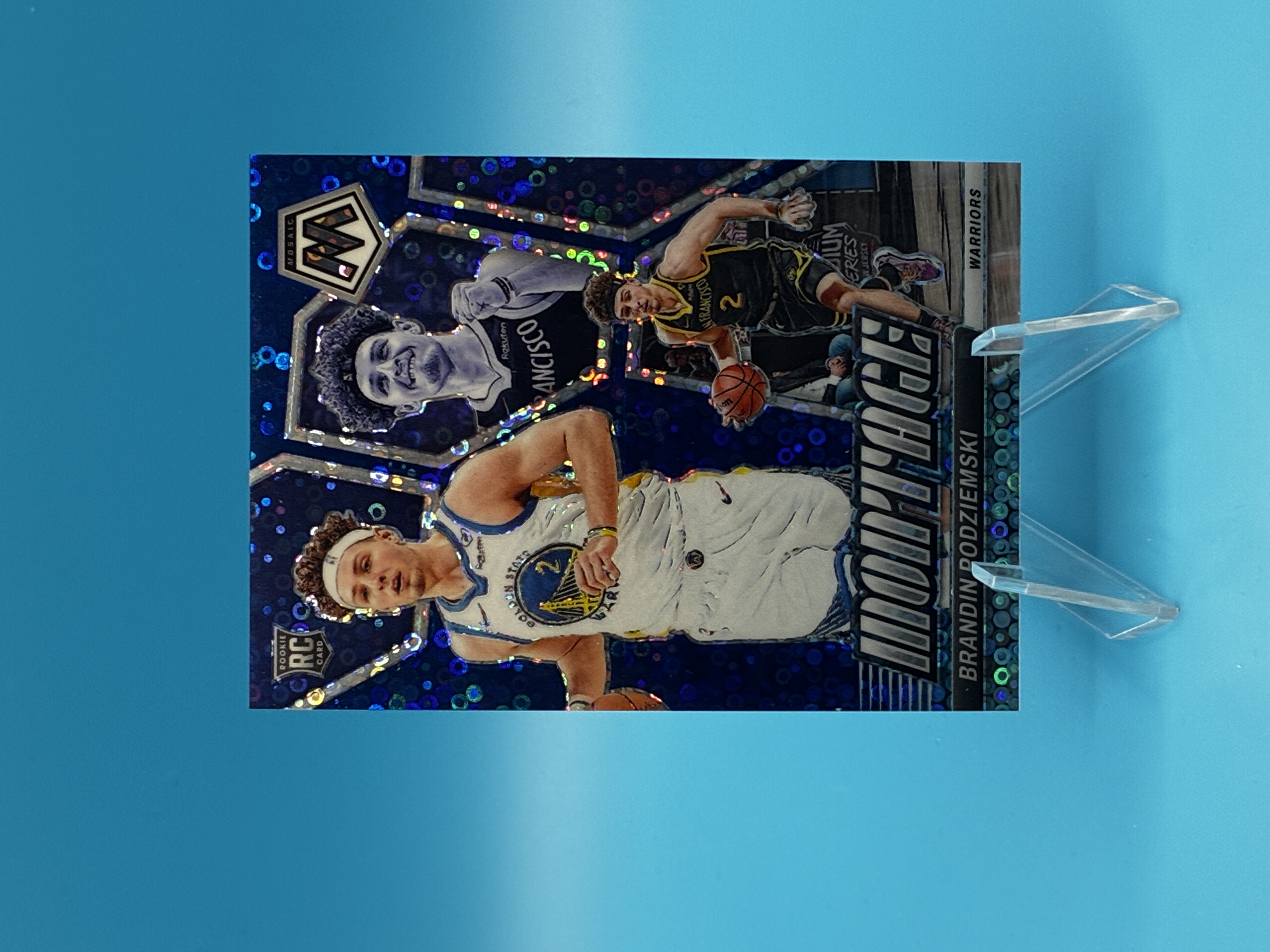 2023/2024 Panini Mosaic Brandin Podziemski Blue Fast break Mortage 46/85 #27 Golden State Warriors – Vorderseite