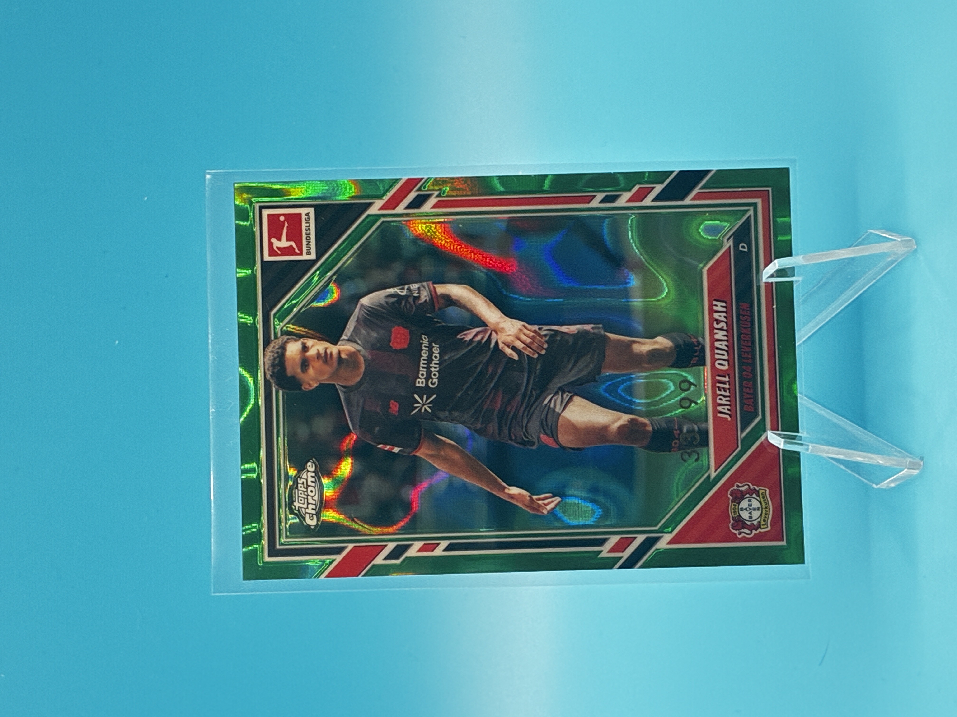 2025/2026 Topps Chrome Jarell Quansah Green Raywave 33/99 #62 Bayer 04 Leverkusen – Vorderseite