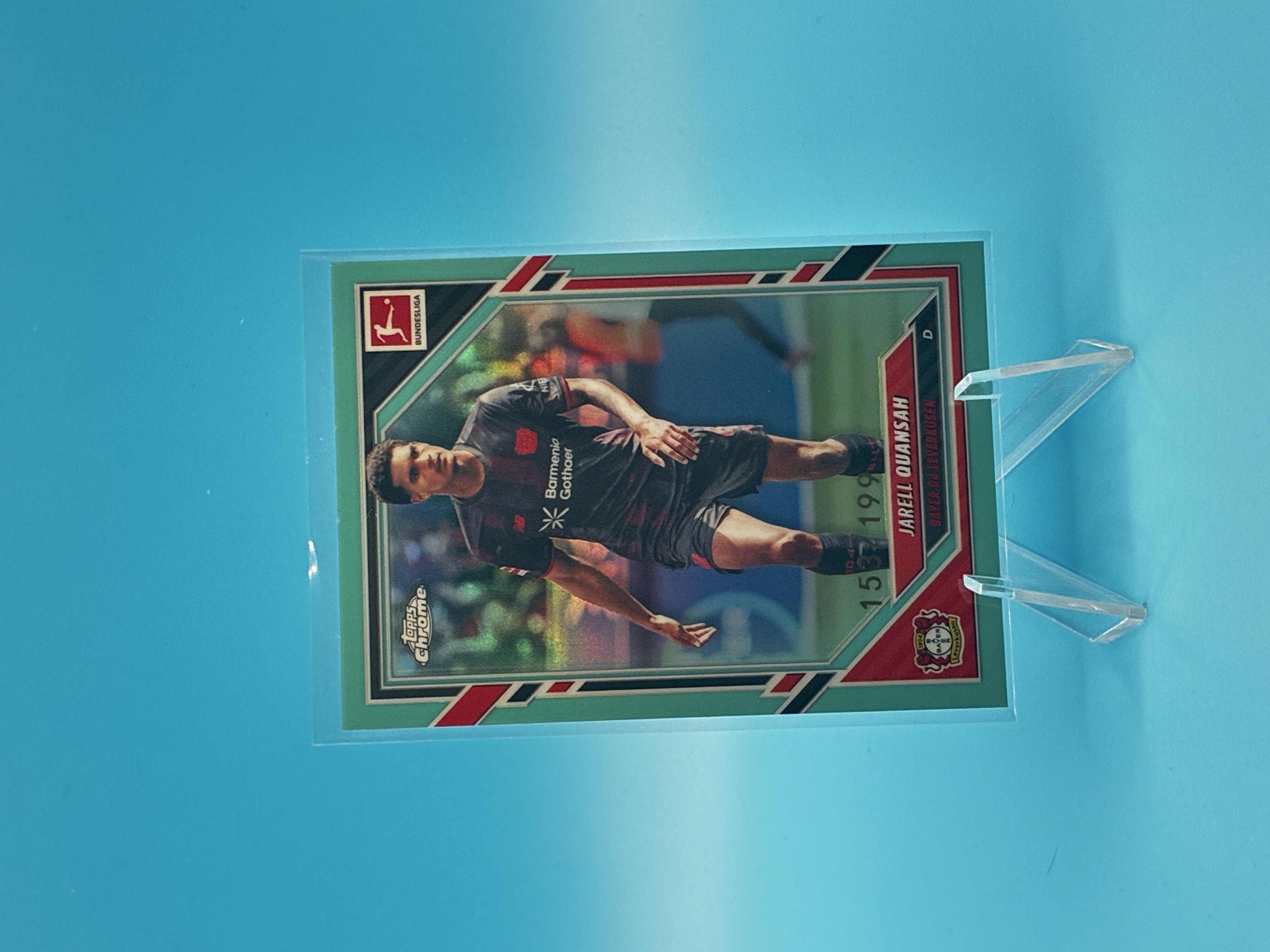 2025/2026 Topps Chrome Jarell Quansah Blue /199 #62 Bayer 04 Leverkusen – Vorderseite